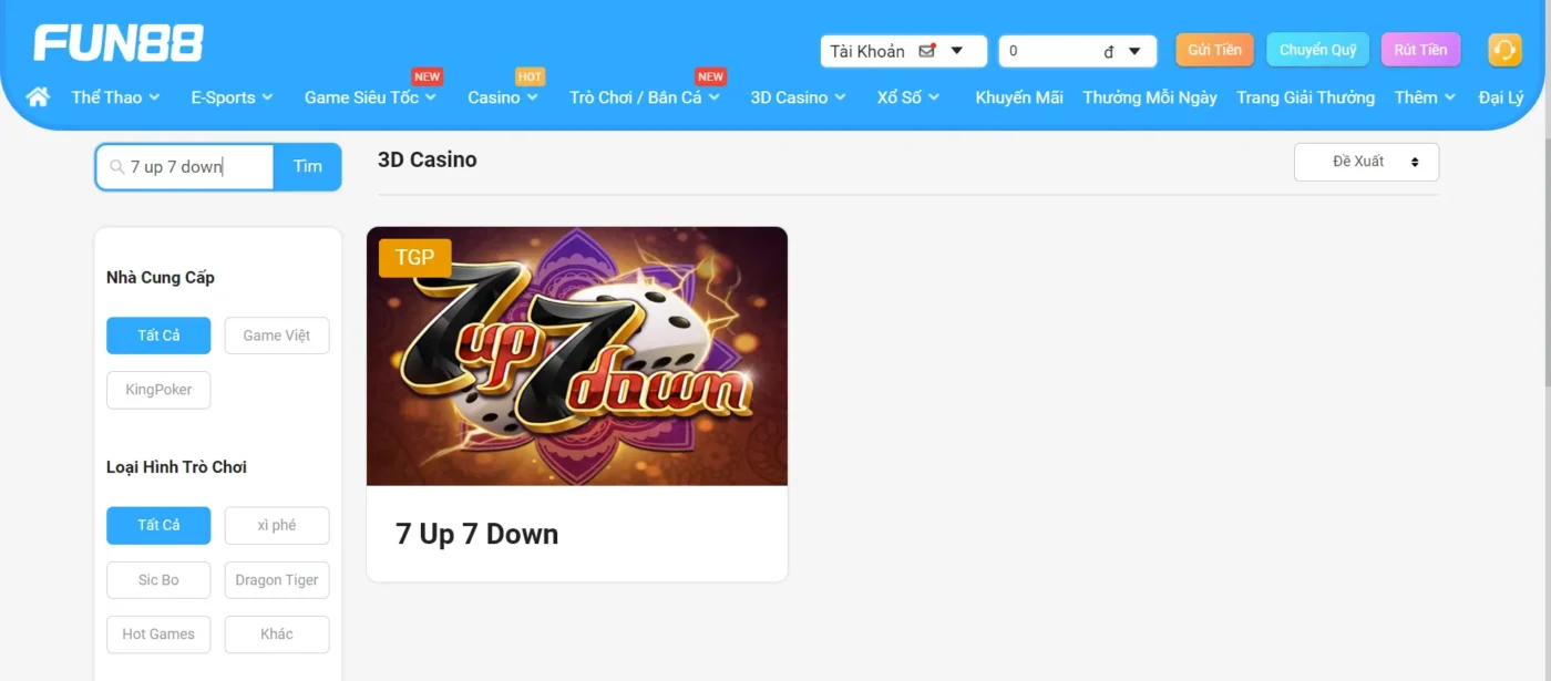 Cách tham gia trò chơi 7 Up 7 Down tại Fun88