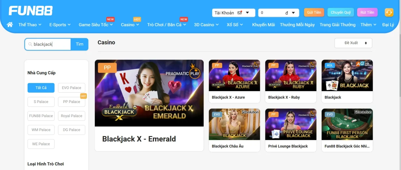 Giới thiệu về game Blackjack tại Fun88