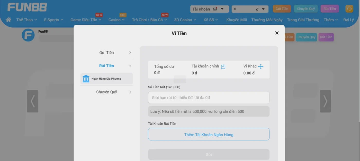 Các phương thức rút tiền tại Fun88 cơ bản