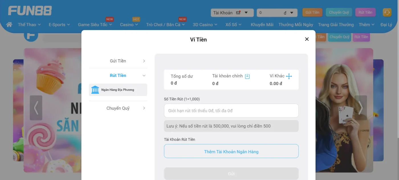Quy trình rút tiền tại Fun 88